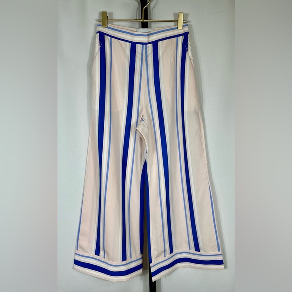 Pearl By Lela Rose Blue Multi Stripe Wide Leg Cuffed Lynn Pant Size 0 - Picture 1 of 6